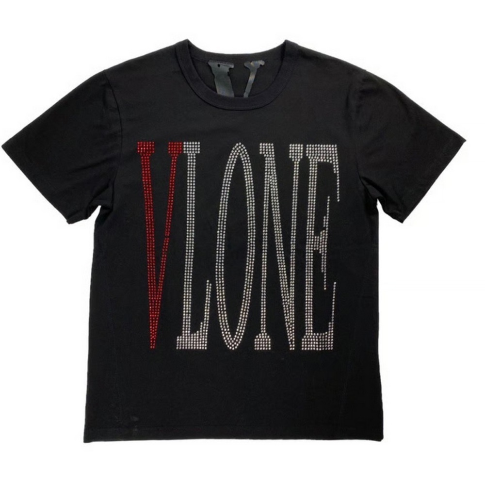 VLONE Rhinestone Logo T-Shirt Black Size Large NWT Big V Back